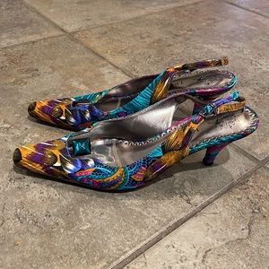 VTG J.Renee Multicolor Tropical Floral Print Slingback Heels Size 7.5